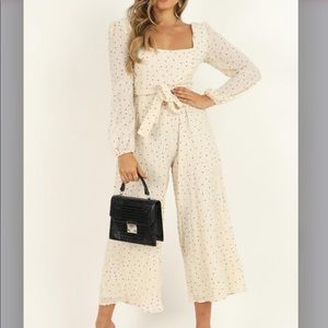 NWT Showpo Big Adventures Jumpsuit Polkadot /Ivory